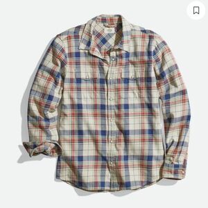 MARINE LayerIndigo Western Shirt In Beige Indigo Plaid